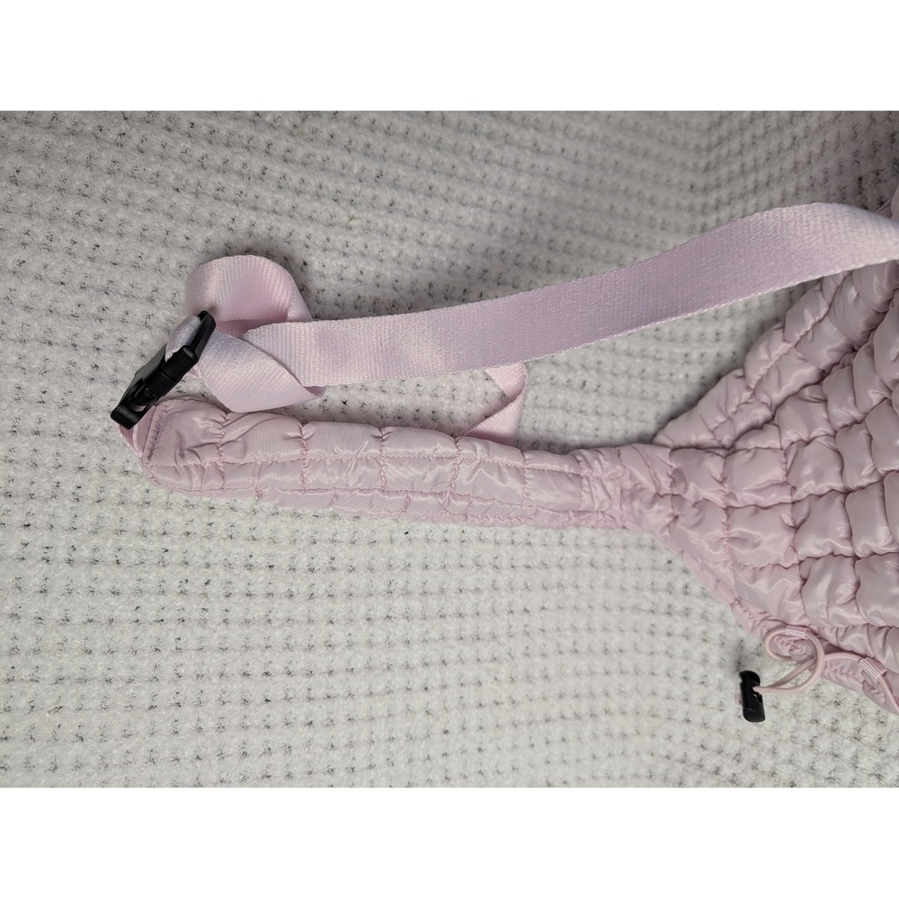 Light Pink Quilted Puffer Sling Bag Adjustable Crossbody Teardrop Backpack - Picture 4 of 9